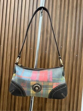 Dooney & Bourke Lady Bug Multicolor Plaid Leather Trim Small Shoulder Bag Purse